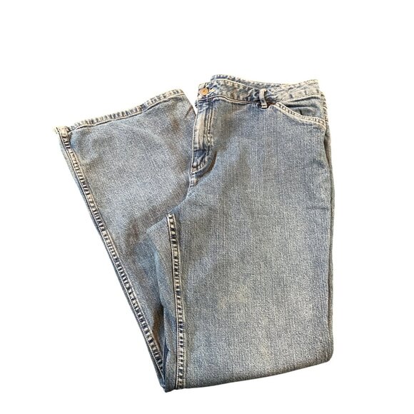 Hand Painted Cardinal  J Jill Blue Denim Jean Stretch Pant OOAK Back Left Pocket - Picture 2 of 13